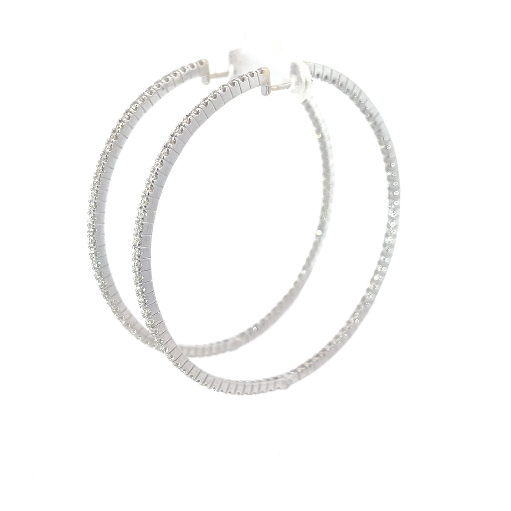 14k White Gold 2.58ct H VS2 Round Diamond inside/out Hoop Earrings 3"inch