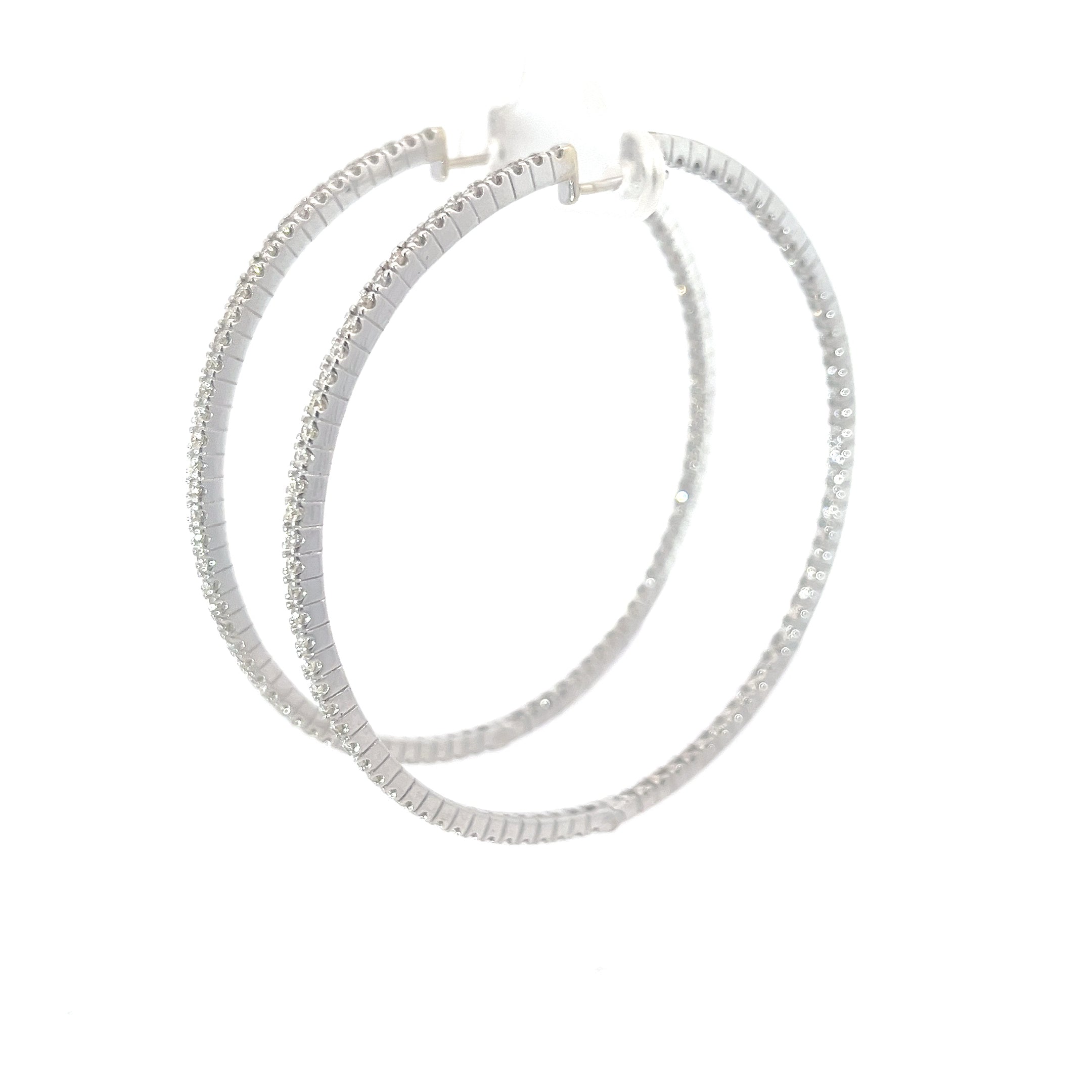 14k White Gold 2.58ct H VS2 Round Diamond inside/out Hoop Earrings 3"inch