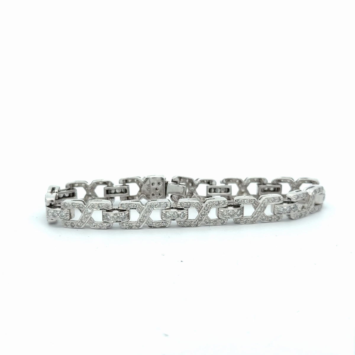 14k White Gold 3.00ct H SI1 Round Diamond X Bracelet 7"inch  21 gram