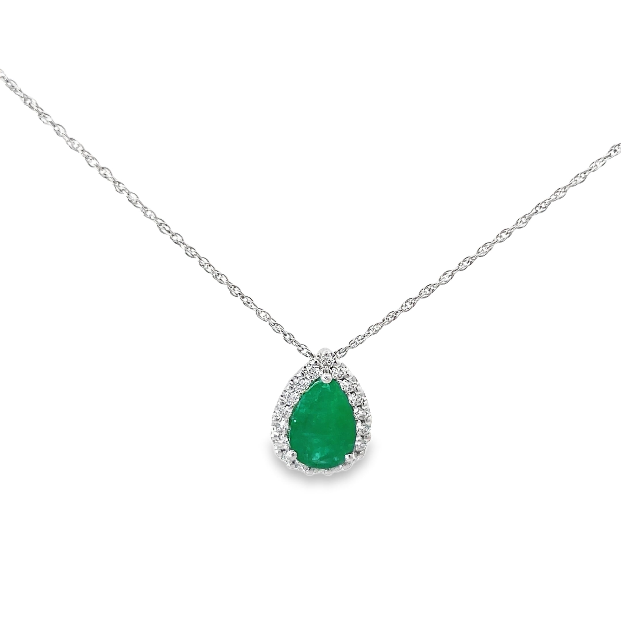 14k White Gold 2.45ct Pear Shaped Emerald .40ct FVS2 Round diamond Halo