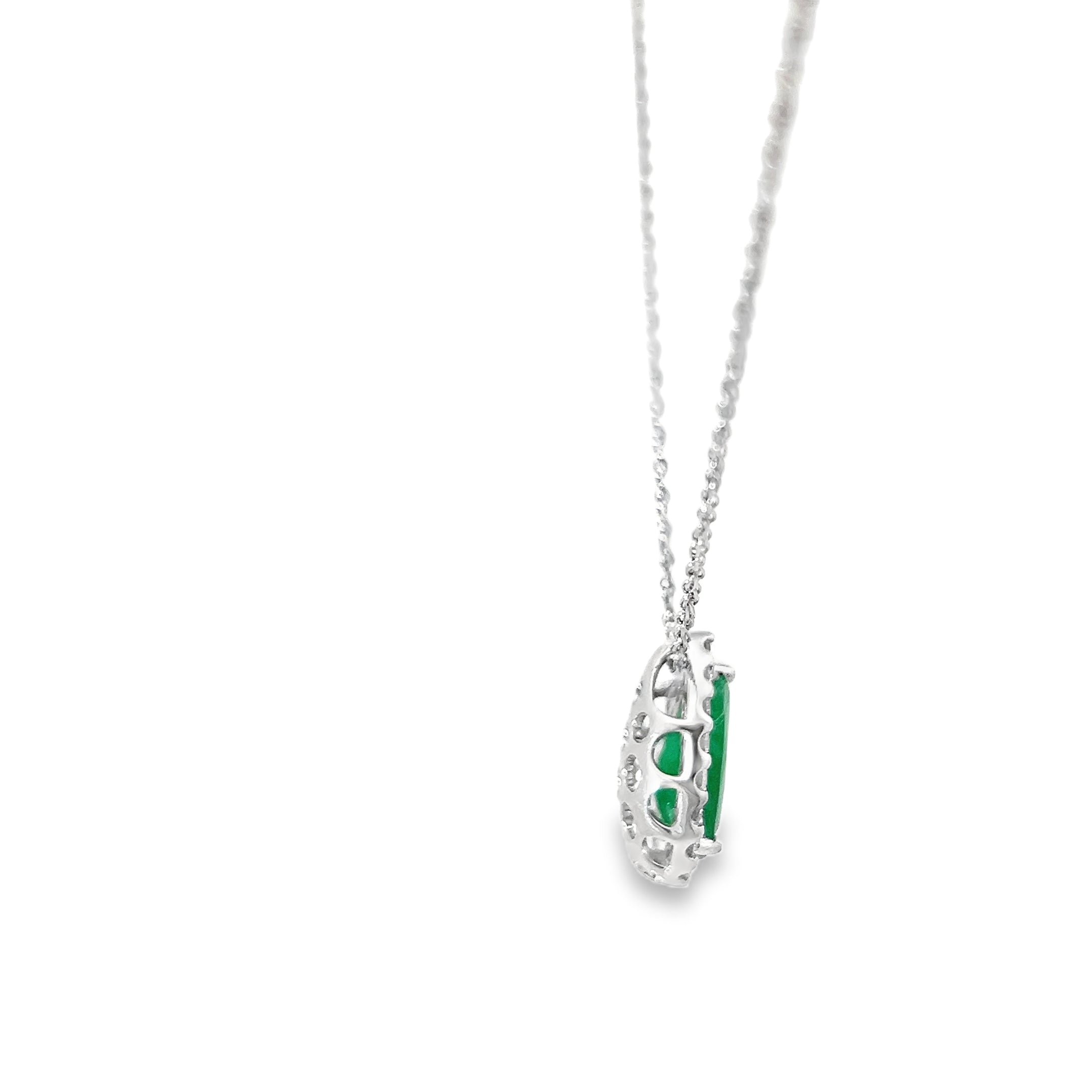 14k White Gold 2.45ct Pear Shaped Emerald .40ct FVS2 Round diamond Halo