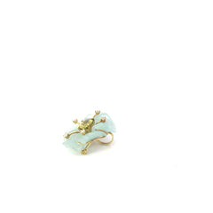 18k Yellow Gold .20ct F VS2 Round Diamond/ Oval Peridot  Carved Aqua Flower Pin/Pendant 1 1/4 x 1 1/4