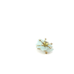 18k Yellow Gold .20ct F VS2 Round Diamond/ Oval Peridot  Carved Aqua Flower Pin/Pendant 1 1/4 x 1 1/4