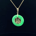 14k Yellow Gold Round Jade Lucky Blessings Chinese Fu Character Pendant 22mm 20"inch