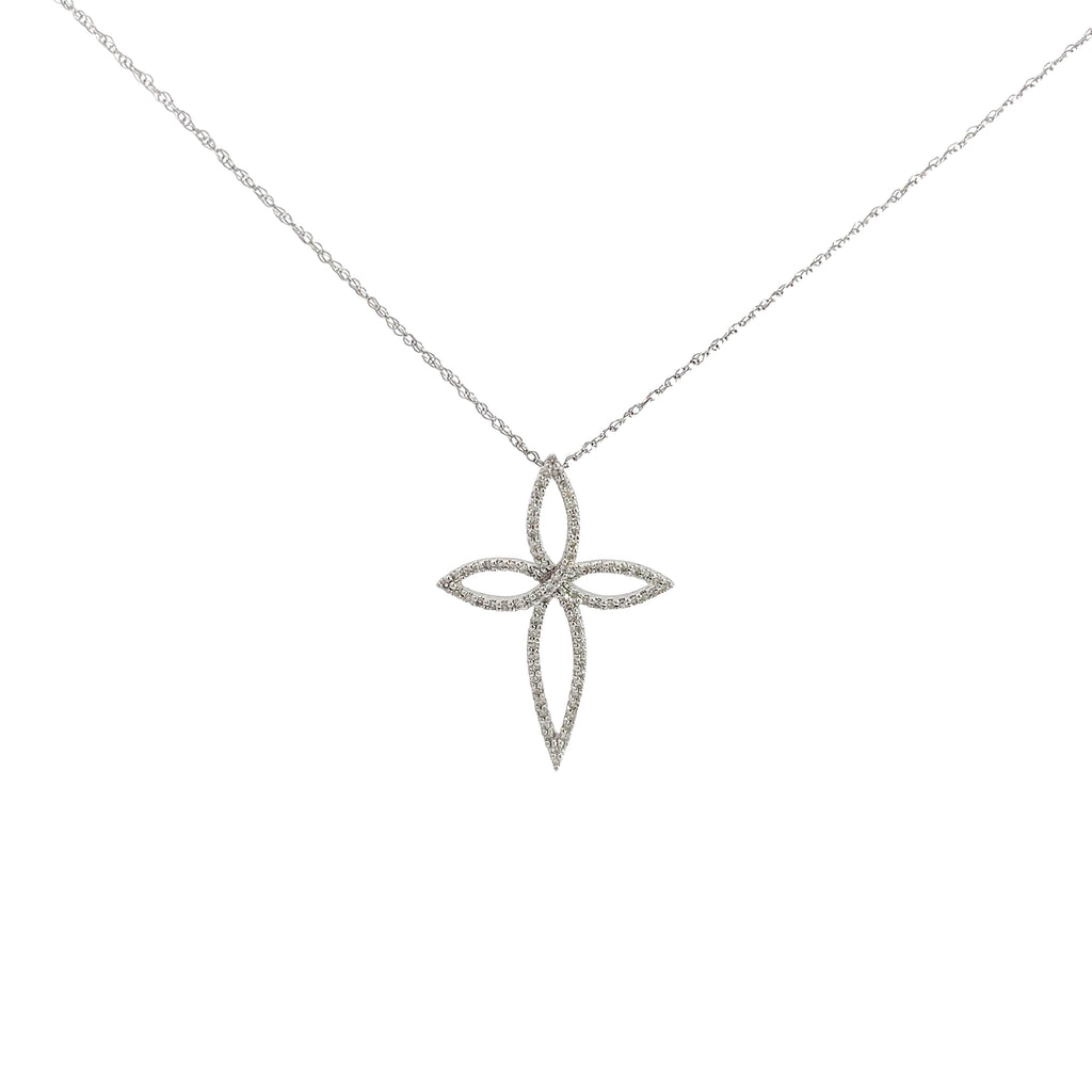 14k White Gold .42ct G SI1 Round Diamond Cross Necklace