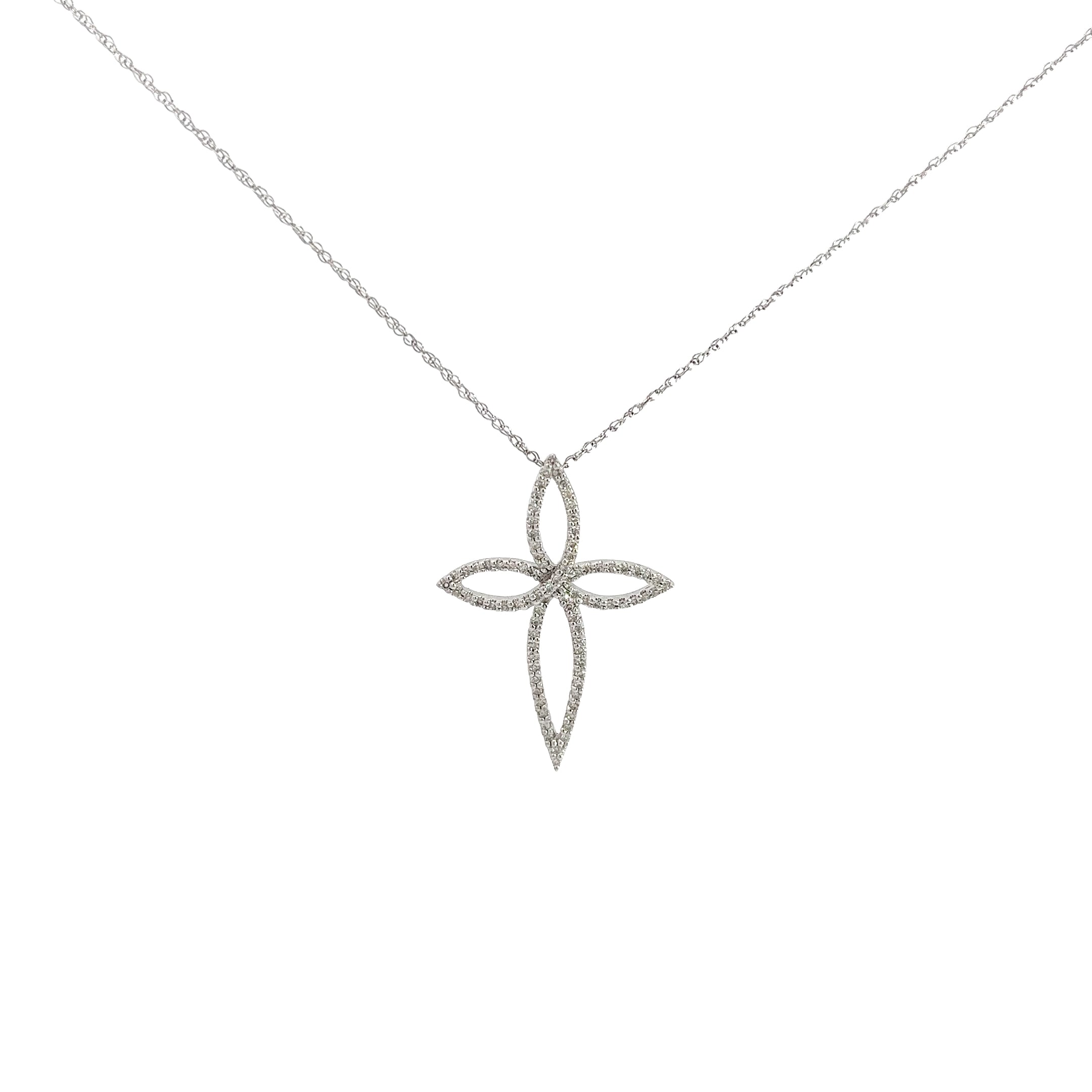 14k White Gold .42ct G SI1 Round Diamond Cross Necklace