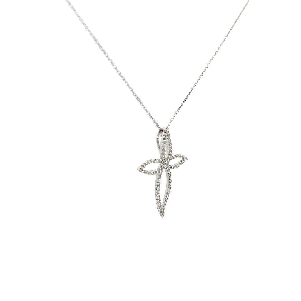 14k White Gold .42ct G SI1 Round Diamond Cross Necklace