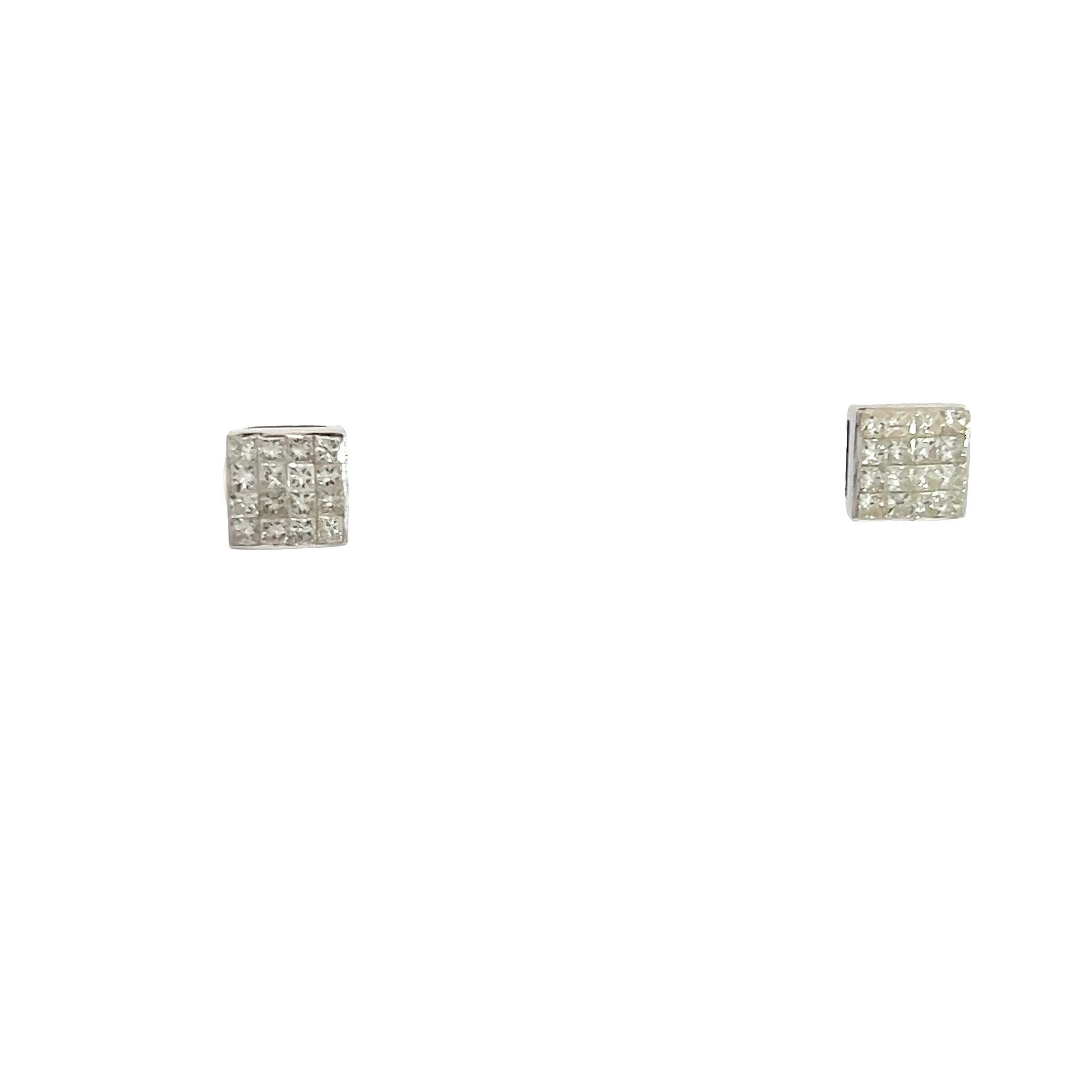 14k White Gold 1.00ct G SI1 Princess Cut Diamond 7mm Invisible Set Unisex Diamond Earrings