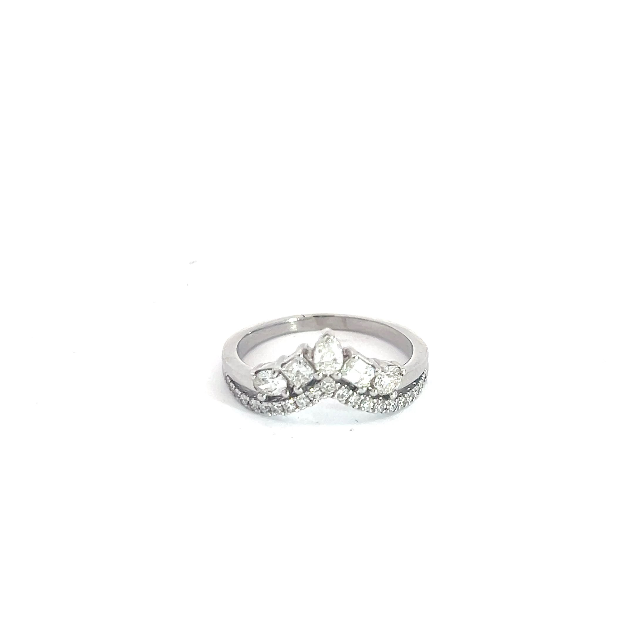 14k White Gold 1.00ct G VS2 Multi Shape Diamond (Pear, Emerald, Round, Princess Cut) Tiara Ring