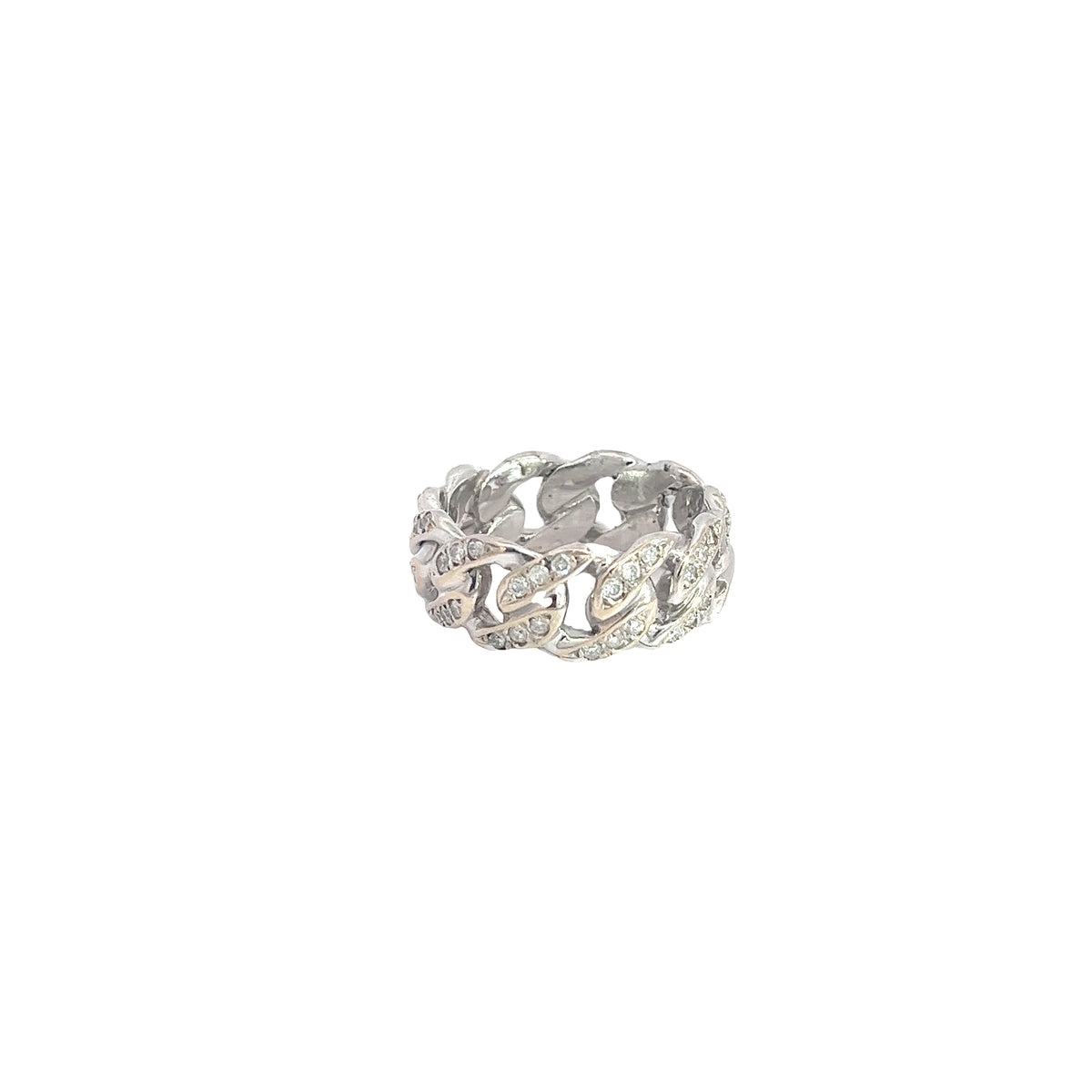 Mens 14k white gold Diamond Cuban link ring