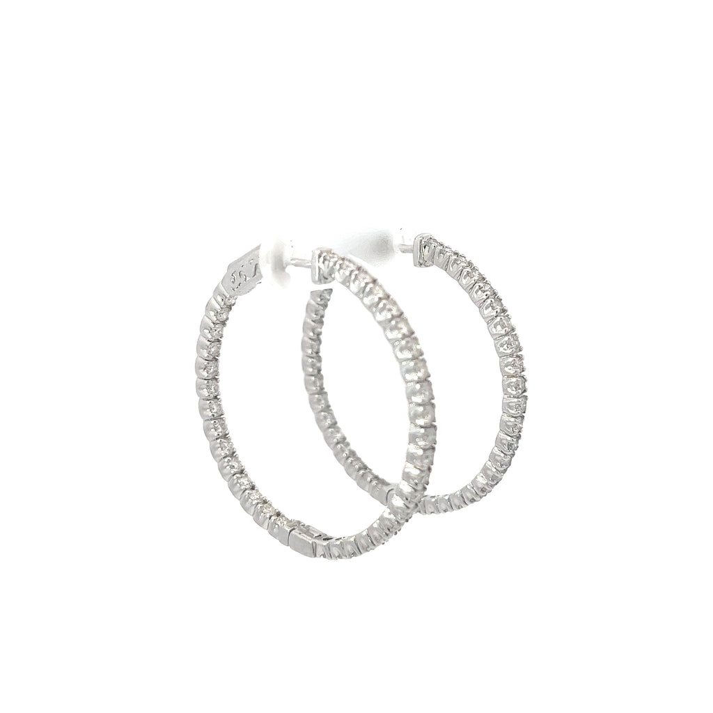 14k White Gold 1.50CT HVS2 1 1/2 INCHES IN/OUT DIAMOND HOOPS