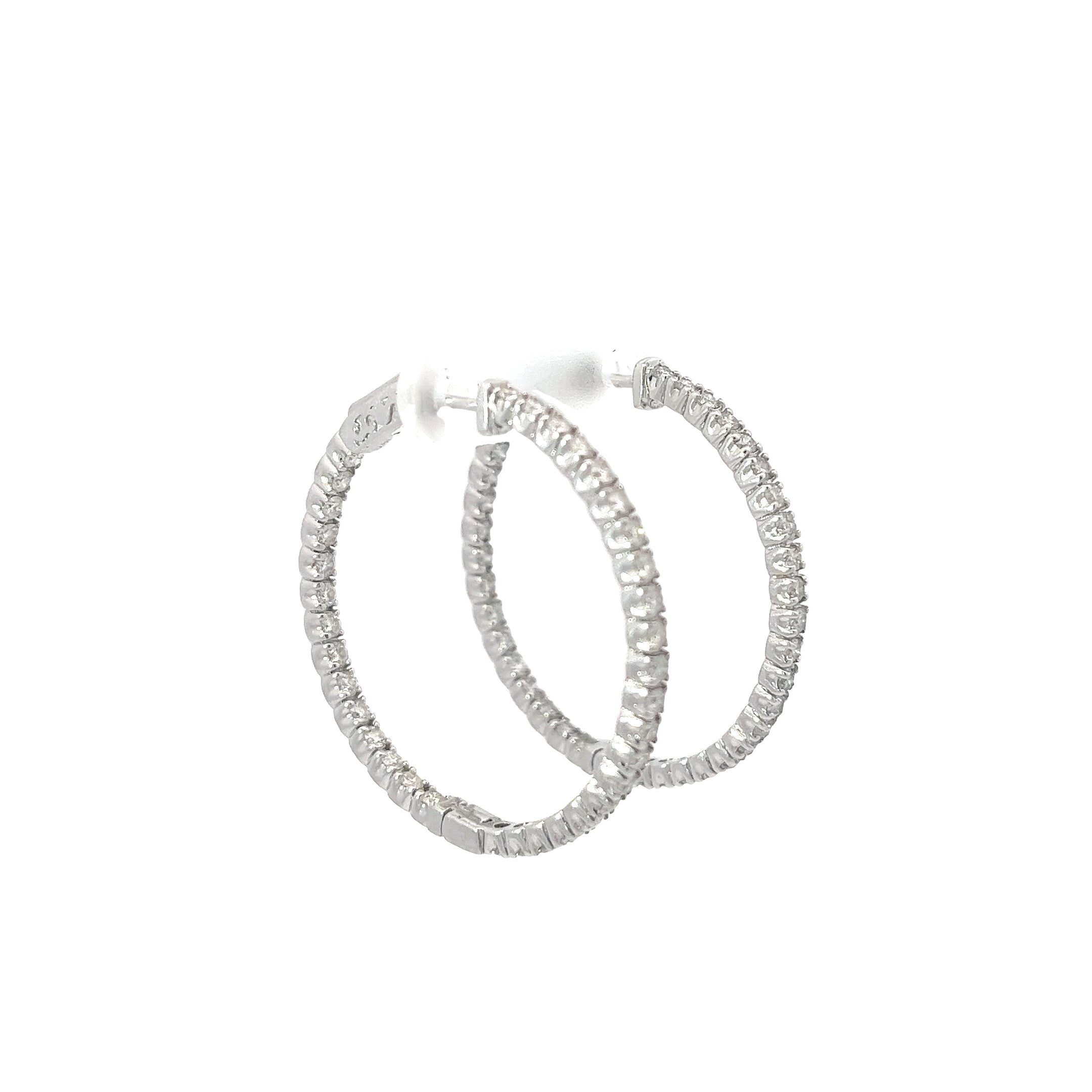 14k White Gold 1.50CT HVS2 1 1/2 INCHES IN/OUT DIAMOND HOOPS