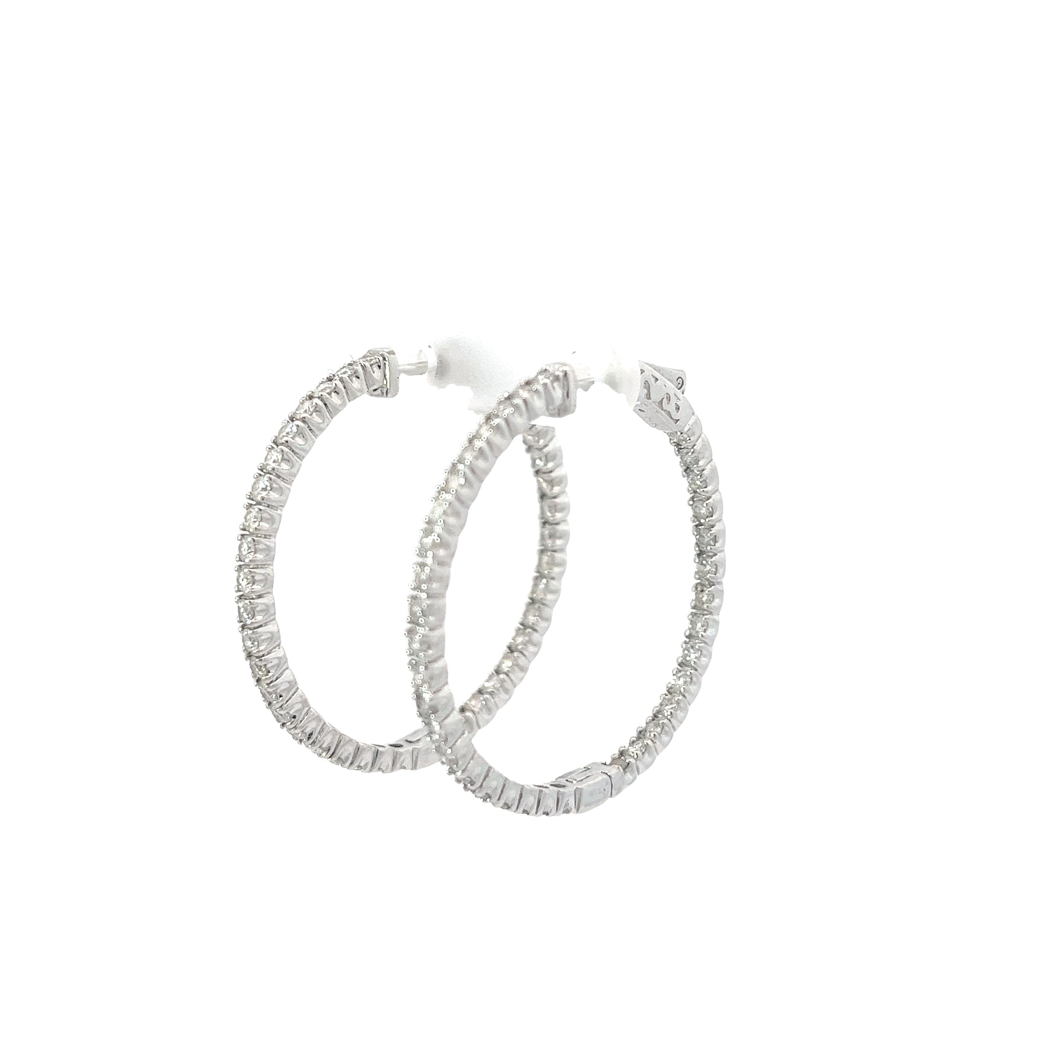 14k White Gold 1.50CT HVS2 1 1/2 INCHES IN/OUT DIAMOND HOOPS