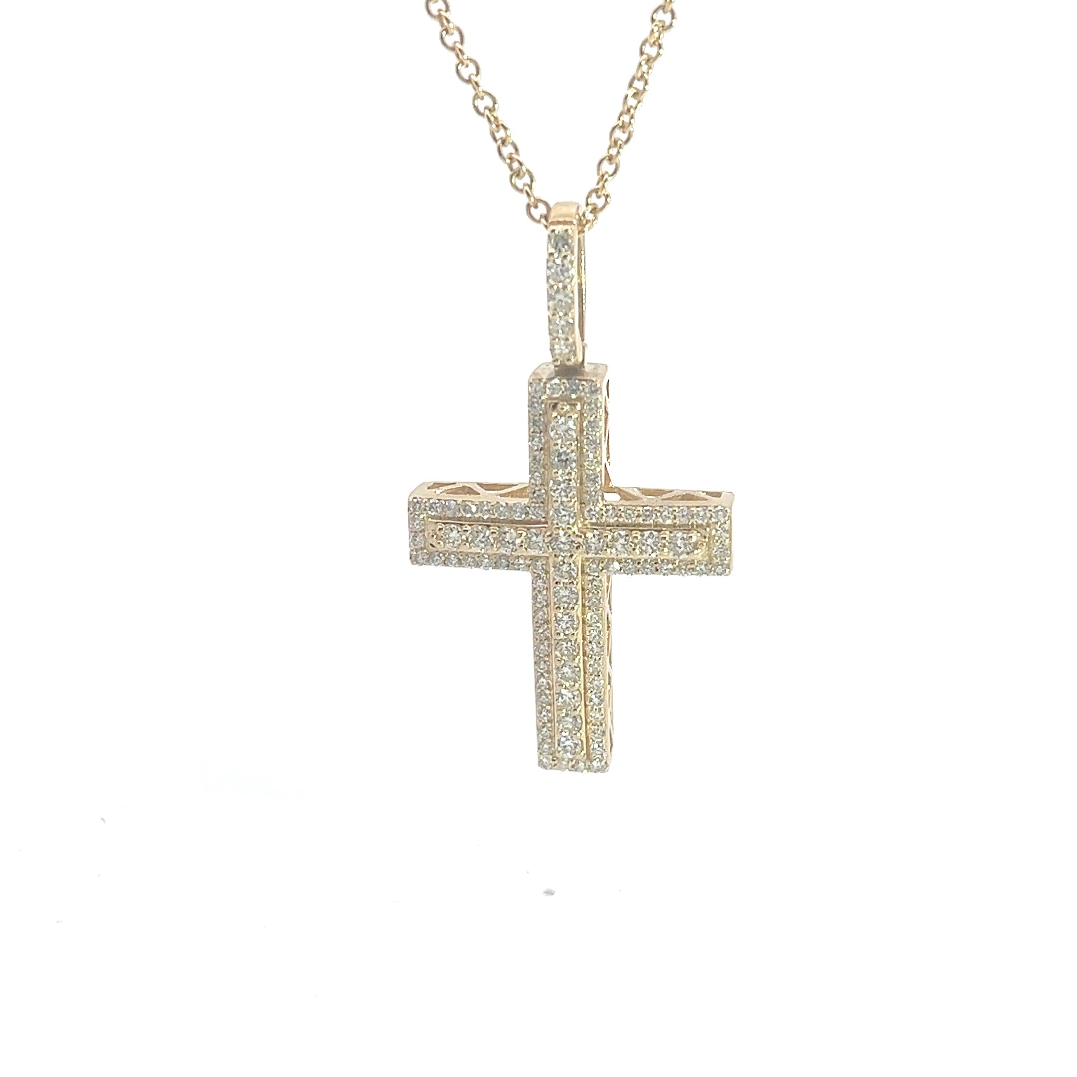 14k Yellow Gold 1.00ct G VS2 Round Diamond Cross Pendant 1 1/4 x 3/4 inch