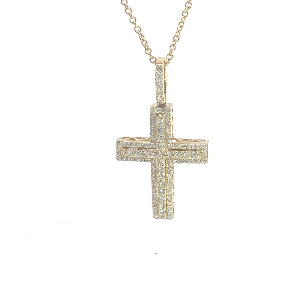 14k Yellow Gold 1.00ct G VS2 Round Diamond Cross Pendant 1 1/4 x 3/4 inch