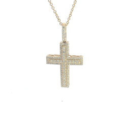 14k Yellow Gold 1.00ct G VS2 Round Diamond Cross Pendant 1 1/4 x 3/4 inch