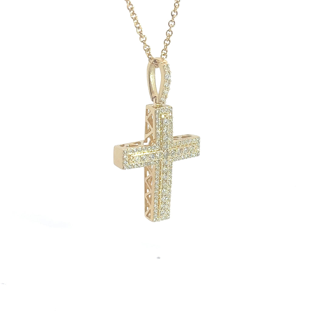 14k Yellow Gold 1.00ct G VS2 Round Diamond Cross Pendant 1 1/4 x 3/4 inch