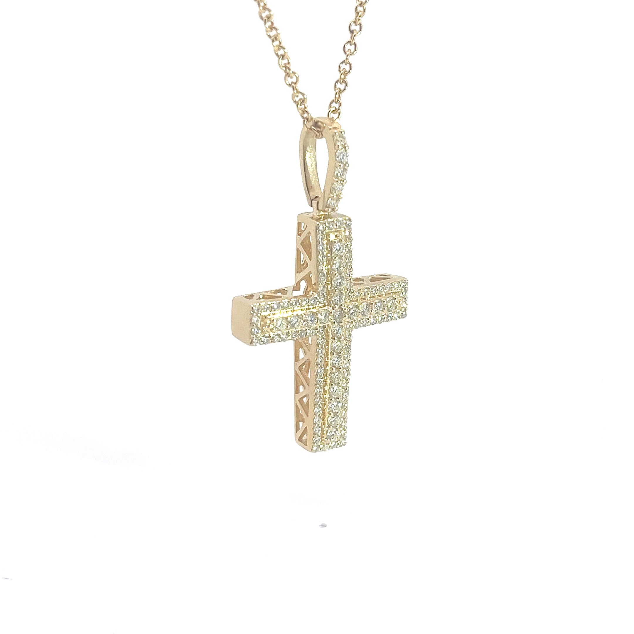 14k Yellow Gold 1.00ct G VS2 Round Diamond Cross Pendant 1 1/4 x 3/4 inch