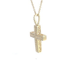 14k Yellow Gold 1.00ct G VS2 Round Diamond Cross Pendant 1 1/4 x 3/4 inch