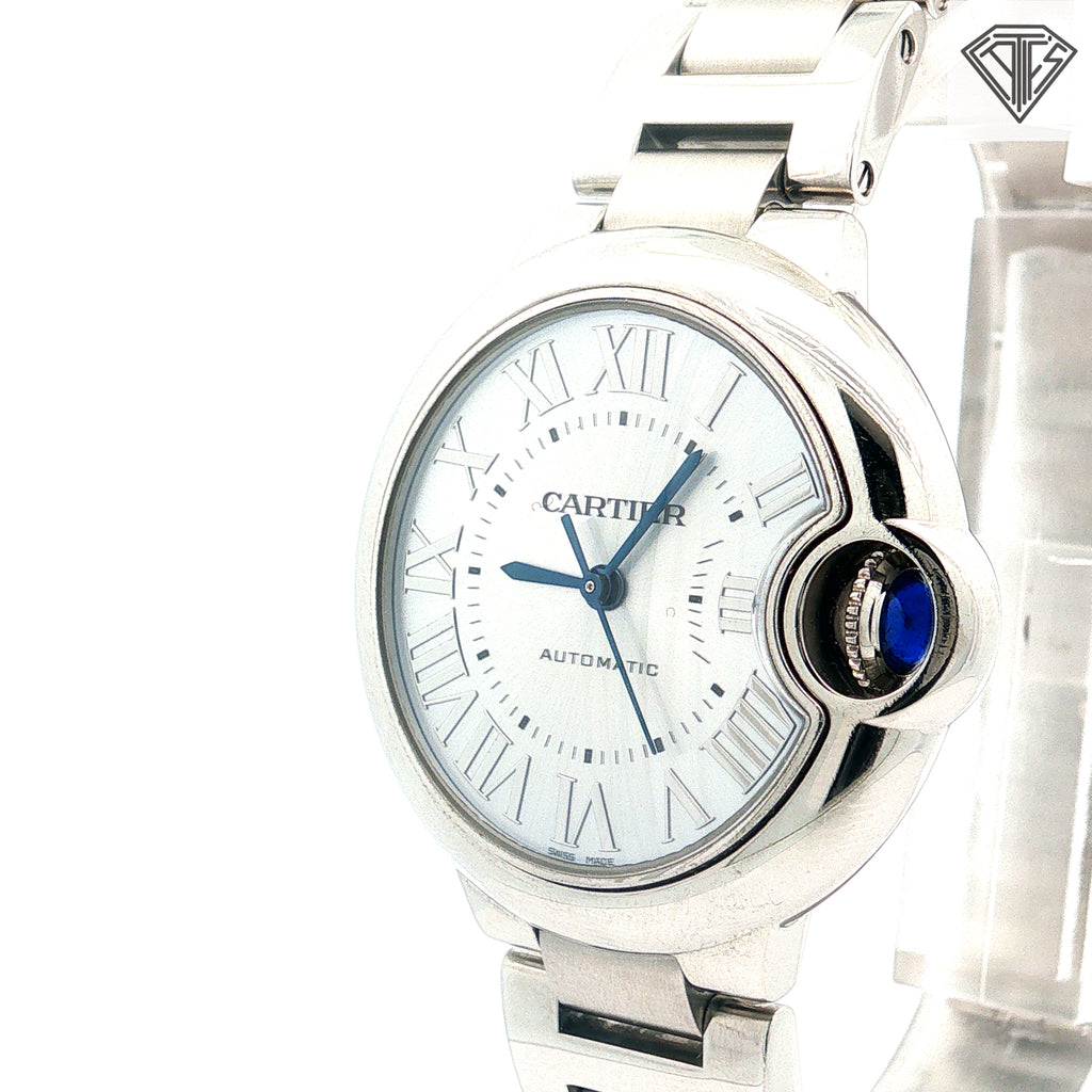 Pre-Loved Cartier Ballon Bleu De Cartier Watch 33mm Mechanical Movement with Automatic Winding/ Stainless Steel Case/ Blue Silvery Dial / Sapphire Crystal Ref# WSBB0062 / with Box and Papers
