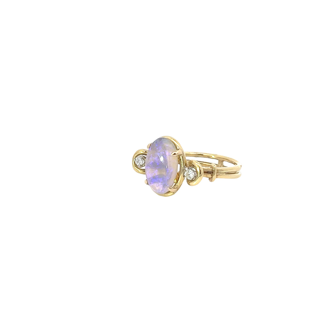 18k Yellow Gold 2.30ct Oval Shape Jelly Opal / .13ct G SI1 Round Diamond Vintage Ring Size 6.5