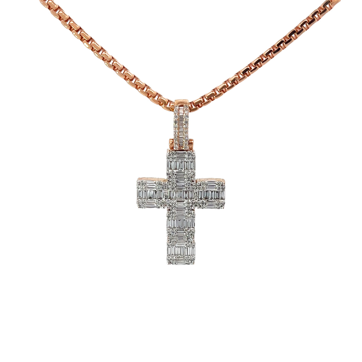 Mens 14k Rose Gold Diamond Cross Necklace