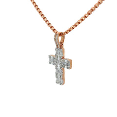 Mens 14k Rose Gold Diamond Cross Necklace