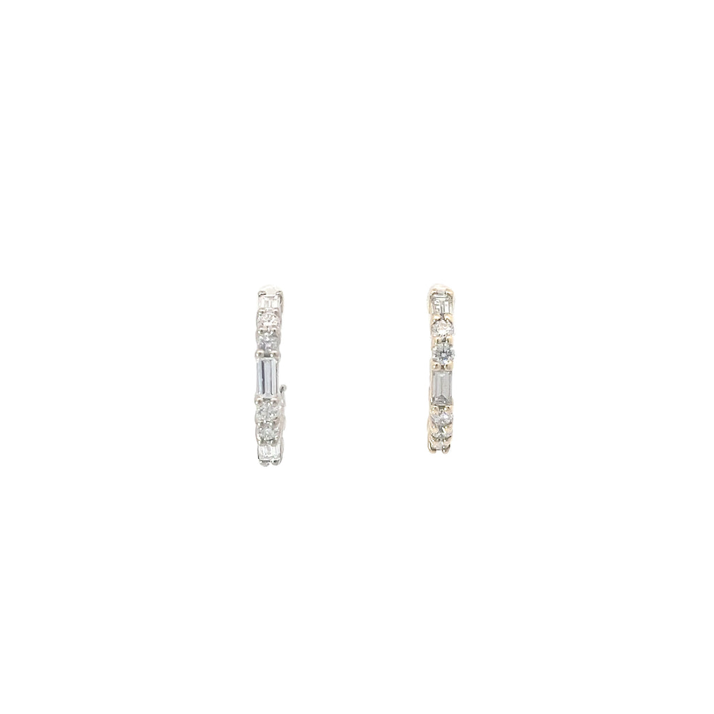 14k Yellow and  White Gold 1.55ct F VS2 Round and Baguette Total of Weight Diamond Hoop Earrings