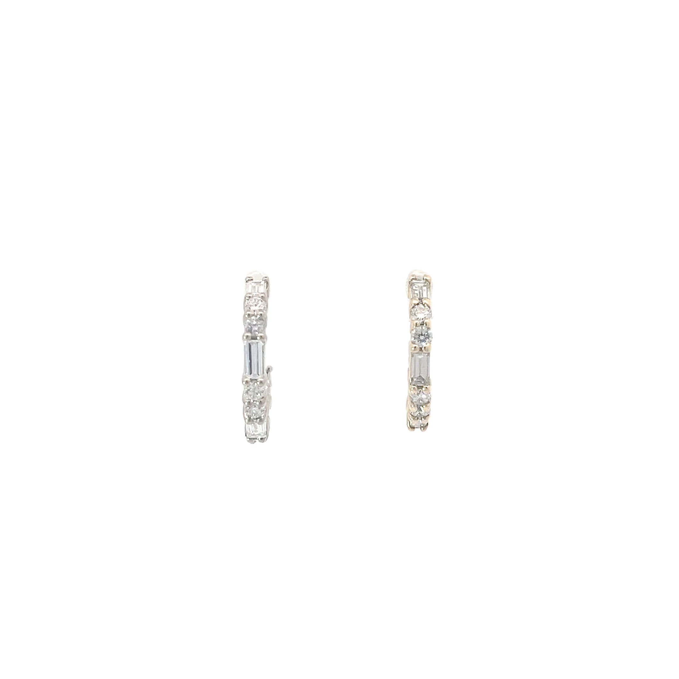 14k Yellow and  White Gold 1.55ct F VS2 Round and Baguette Total of Weight Diamond Hoop Earrings