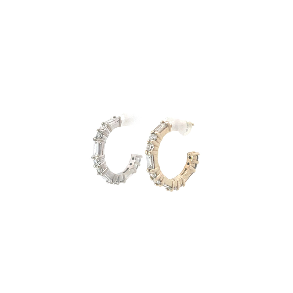 14k Yellow and  White Gold 1.55ct F VS2 Round and Baguette Total of Weight Diamond Hoop Earrings