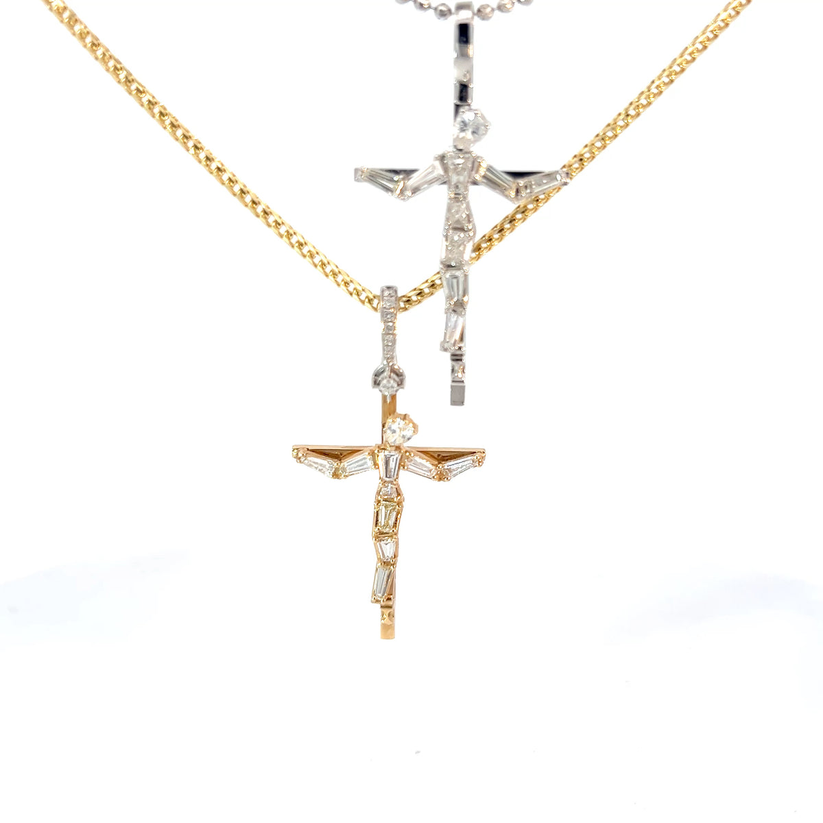 14k White or Yellow Gold 1.55ct E VS1 Baguette and Round Diamond Cross Pendant