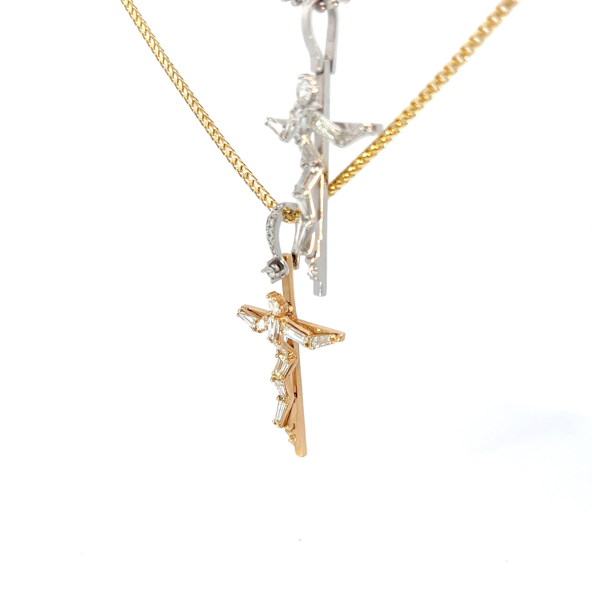14k White or Yellow Gold 1.55ct E VS1 Baguette and Round Diamond Cross Pendant