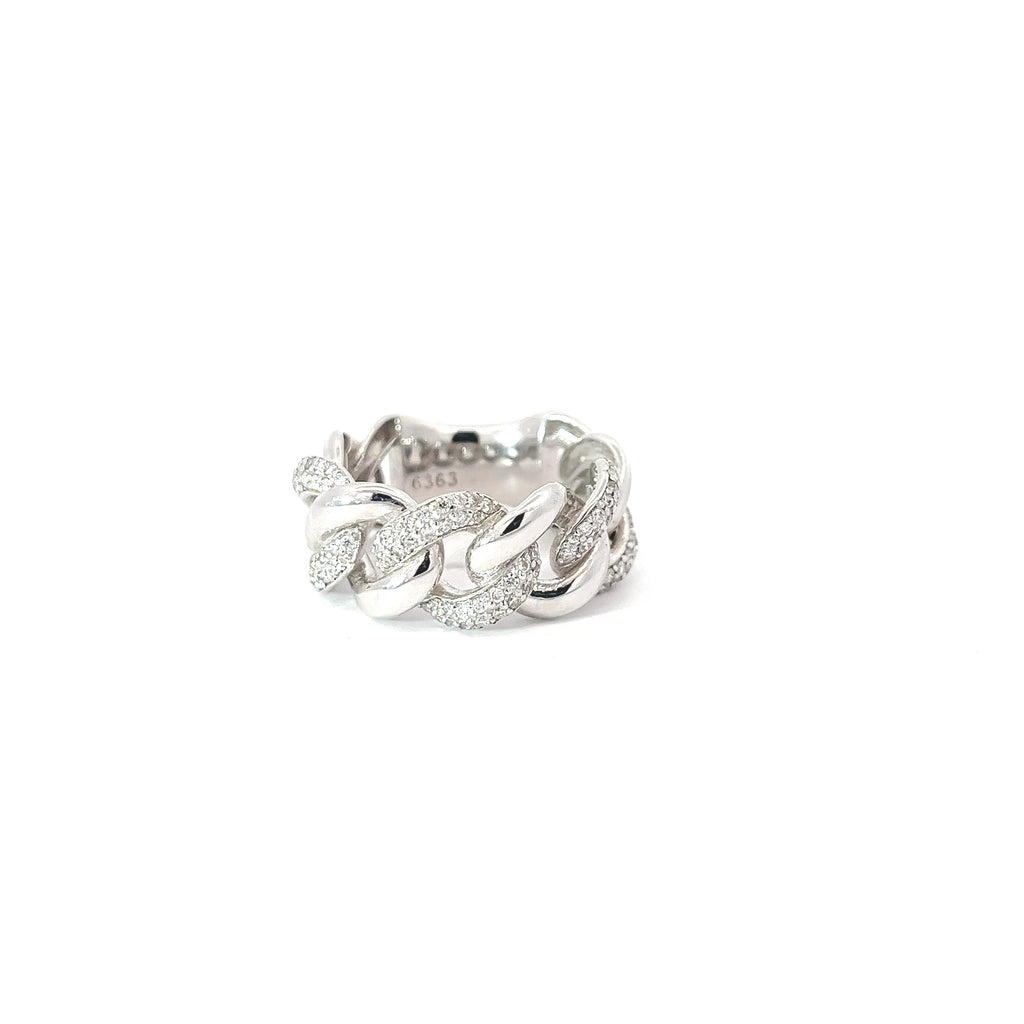 14k White Gold .70ct G VS2 Round Diamond Pave Alternately Cuban Ring