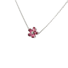 18k White Gold .05ct G SI1 Round Diamond and Oval Shape Pink Tourmaline Flower Necklace