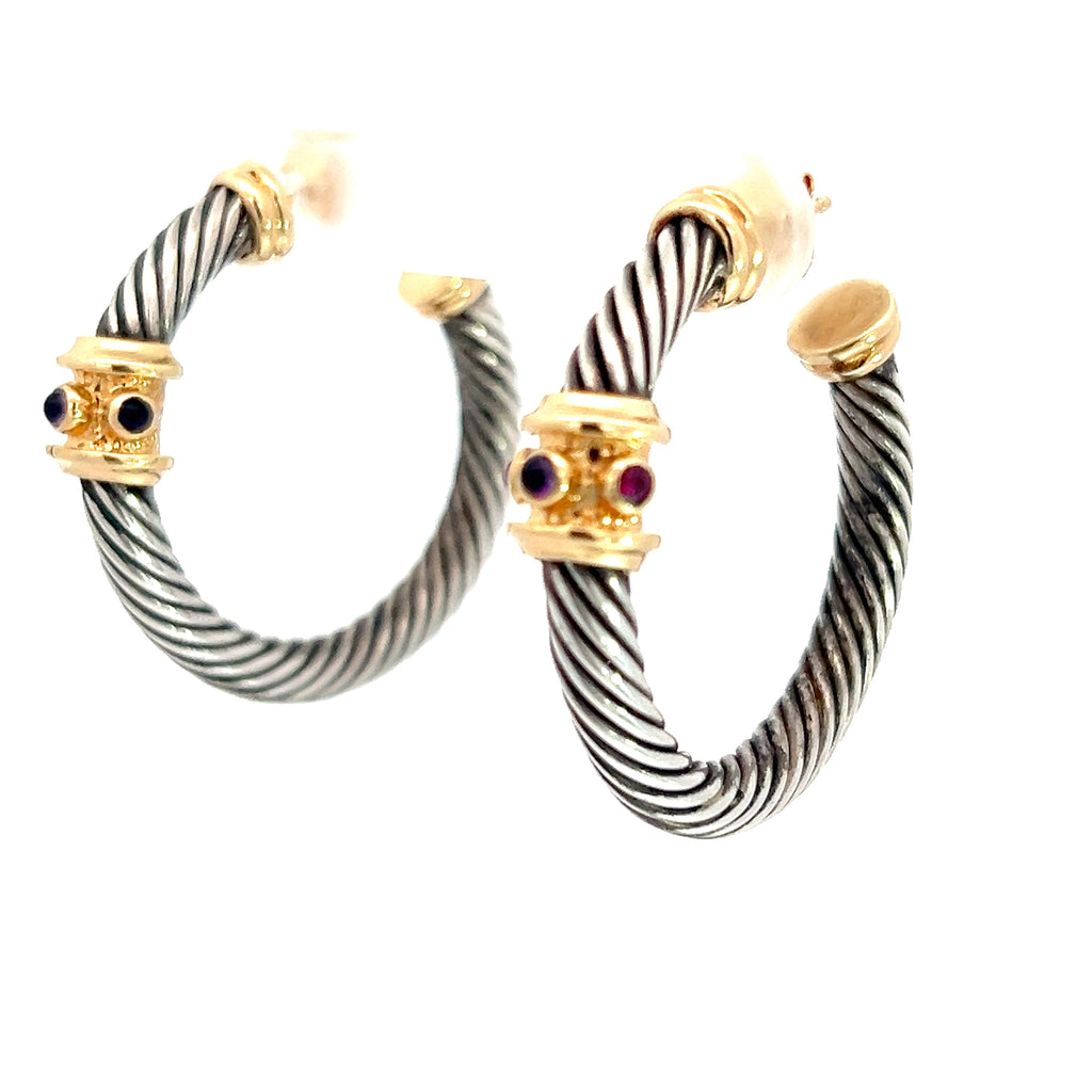 14k Yellow Gold Sterling Silver Braided Hoop Earrings 1 1/2"