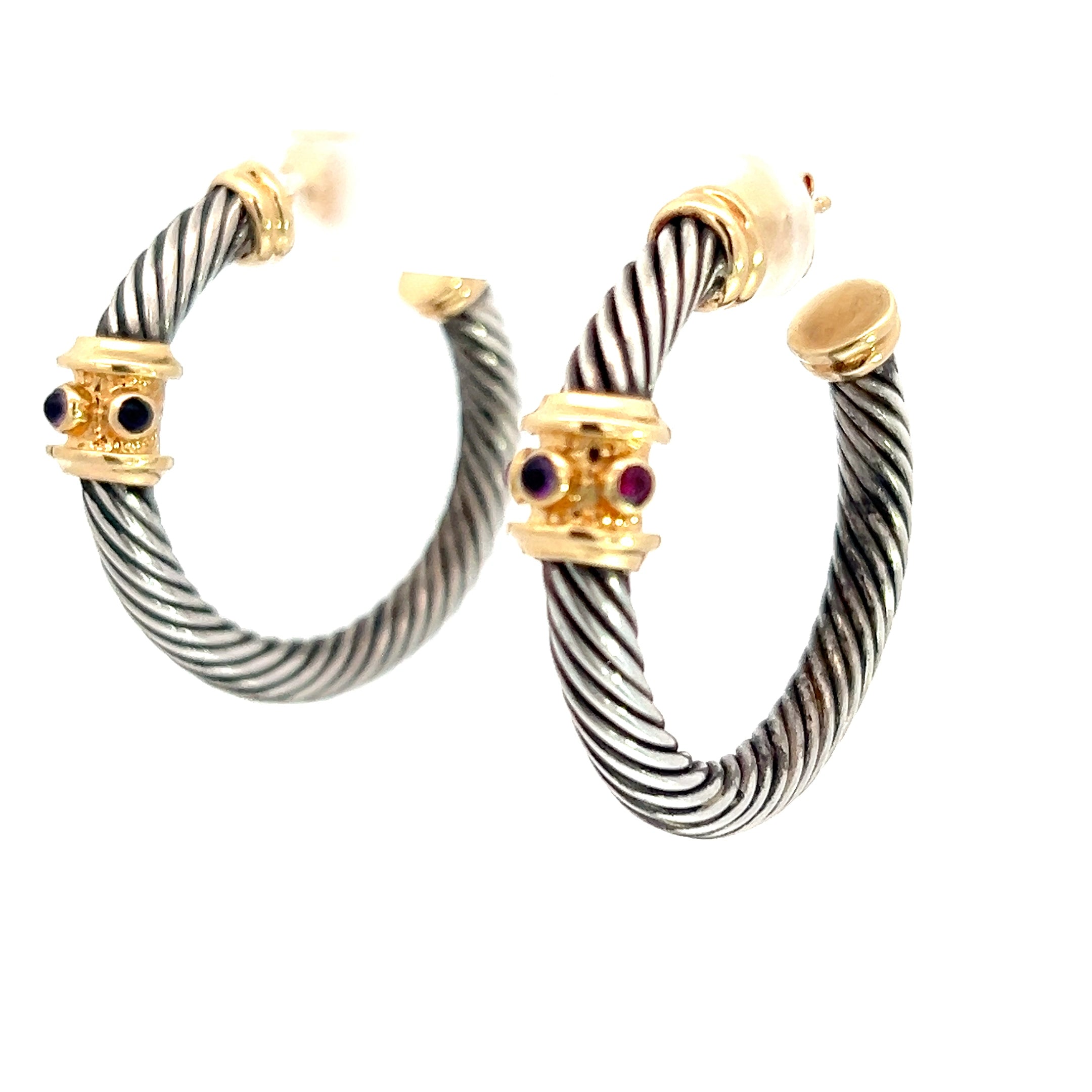 14k Yellow Gold Sterling Silver Braided Hoop Earrings 1 1/2"