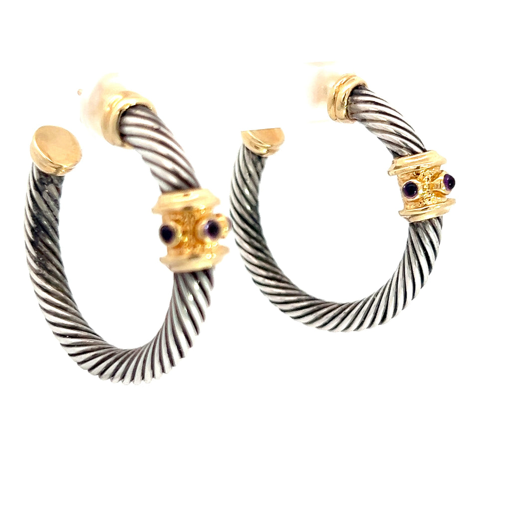 14k Yellow Gold Sterling Silver Braided Hoop Earrings 1 1/2"