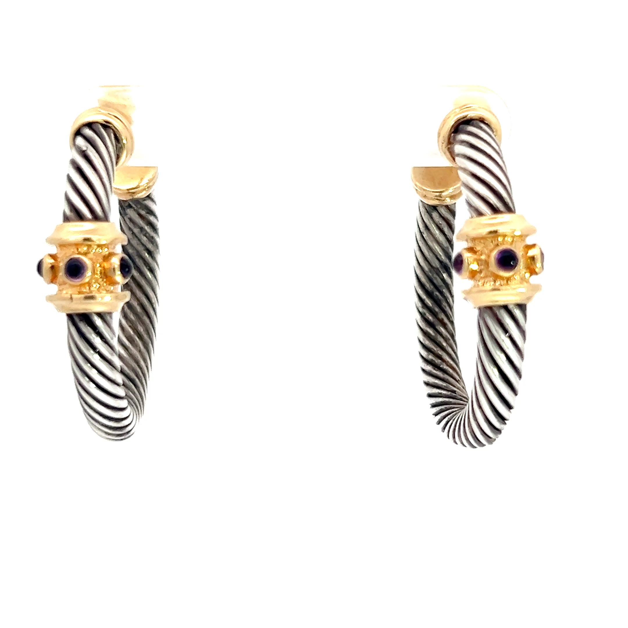 14k Yellow Gold Sterling Silver Braided Hoop Earrings 1 1/2"