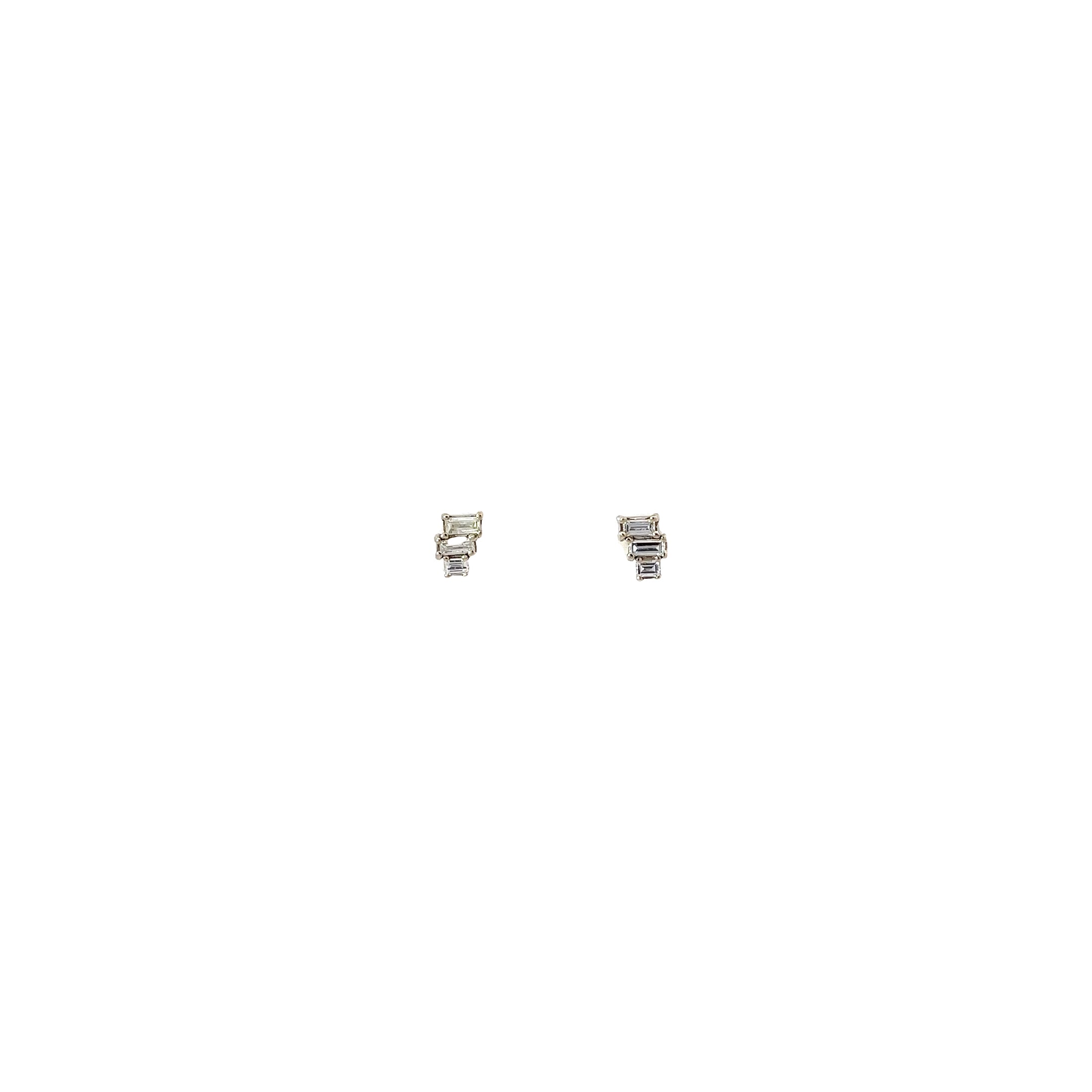 14K WHITE GOLD .35CT F VS2 BAGUETTE SHAPED DIAMOND EARRINGS