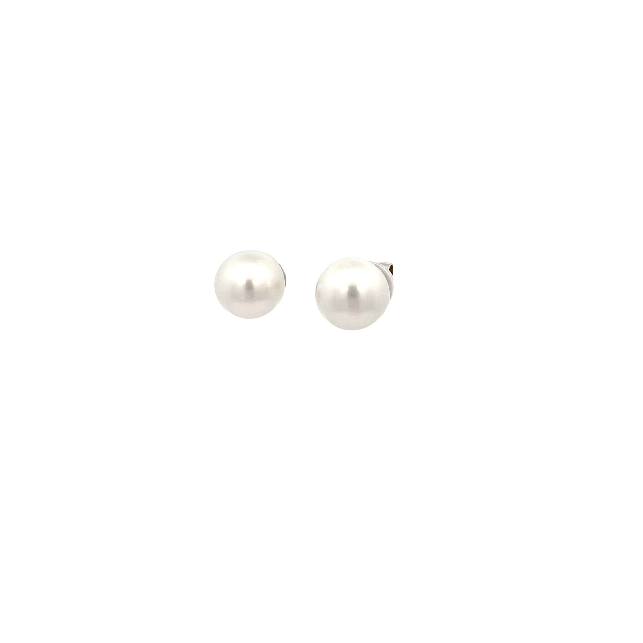 18k White Gold Natural Salt Water South Sea Pearl Stud Earrings 13mm