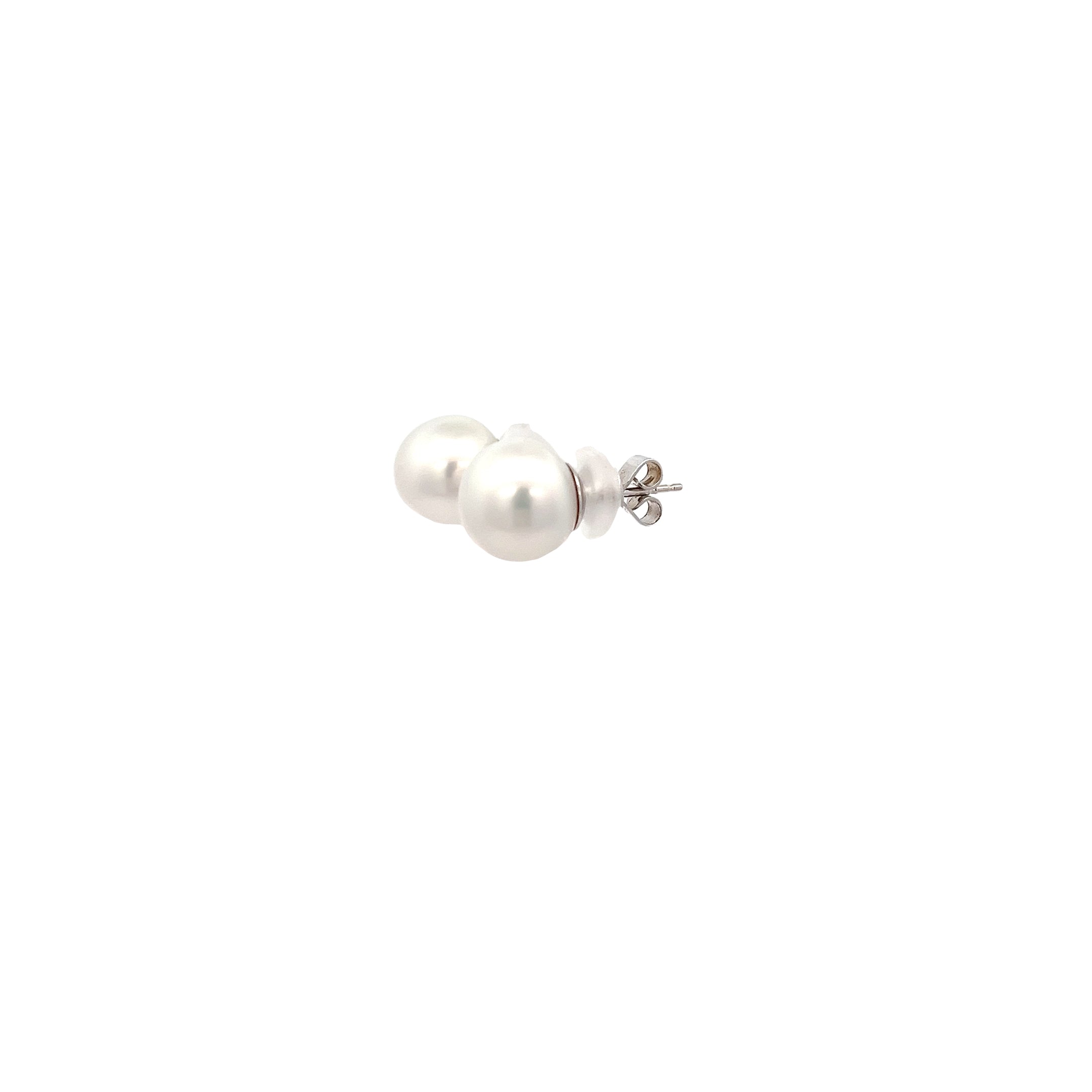 18k White Gold Natural Salt Water South Sea Pearl Stud Earrings 13mm