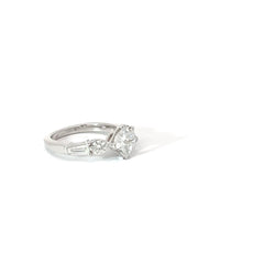 14k White Gold 1.05ct F SI2 Princess Cut Diamond/.60ct F VS2 Round and Baguette Diamond Promise Ring