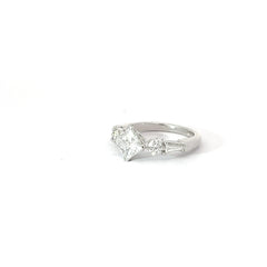 14k White Gold 1.05ct F SI2 Princess Cut Diamond/.60ct F VS2 Round and Baguette Diamond Promise Ring