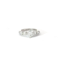 14k White Gold 1.05ct F SI2 Princess Cut Diamond/.60ct F VS2 Round and Baguette Diamond Promise Ring