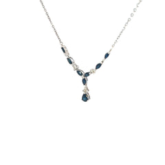 14K White  Gold  1.50ct Pear and Marquise Shape Sapphire and .15ct G SI1 Round Diamond Necklace