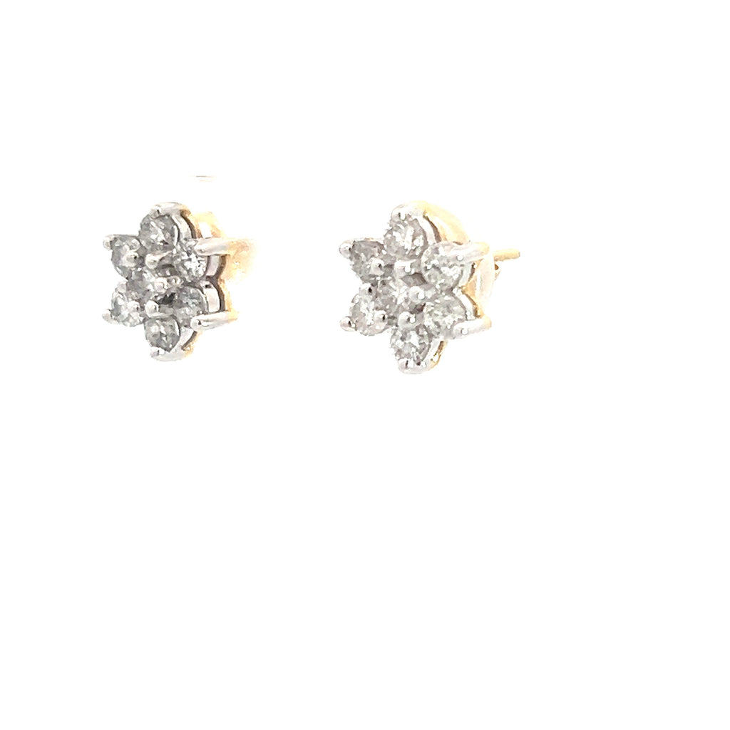 14k Two Tone 1ct G SI1 Round Diamond Flower Stud Earrings