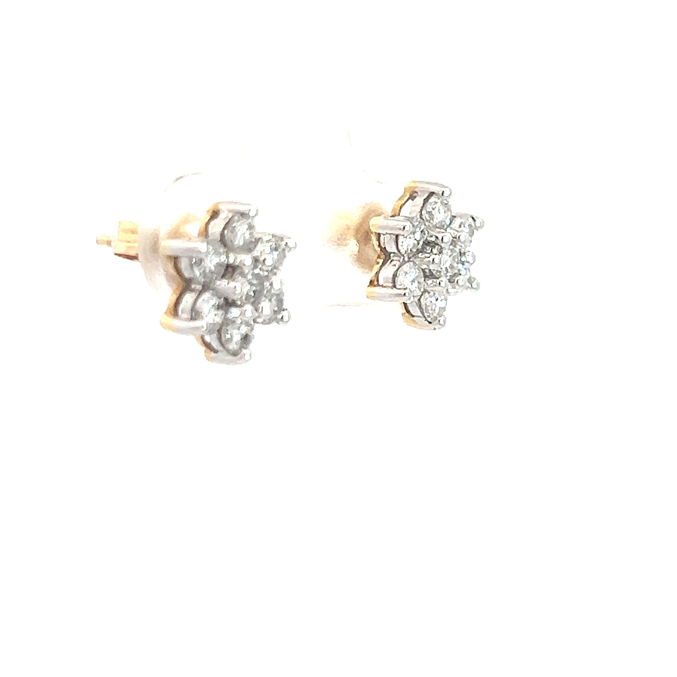 14k Two Tone 1ct G SI1 Round Diamond Flower Stud Earrings