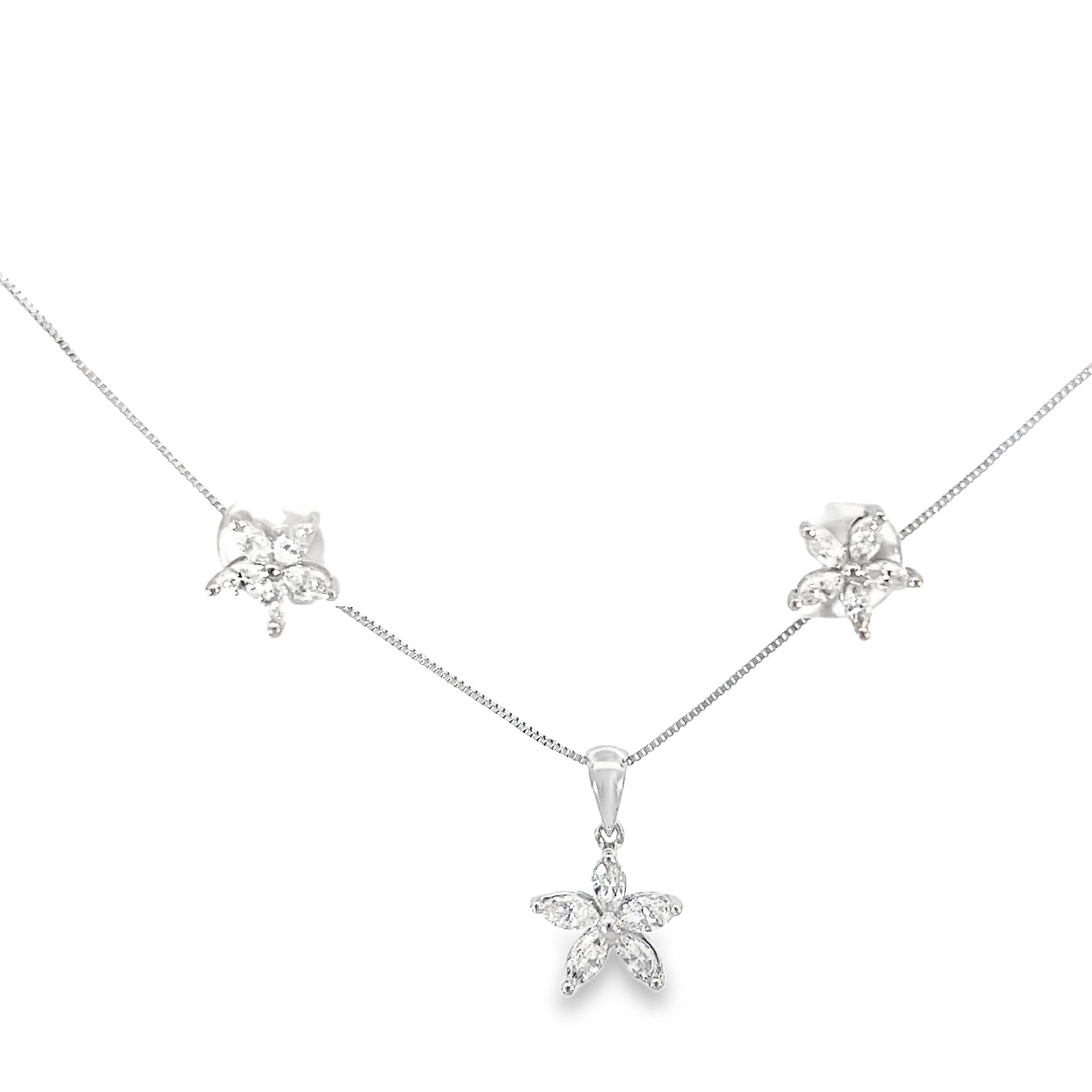 18k White Gold 1.00ct Total Weight F VS2 Marquise Flower (5) Pedal Earring and Pendant Set