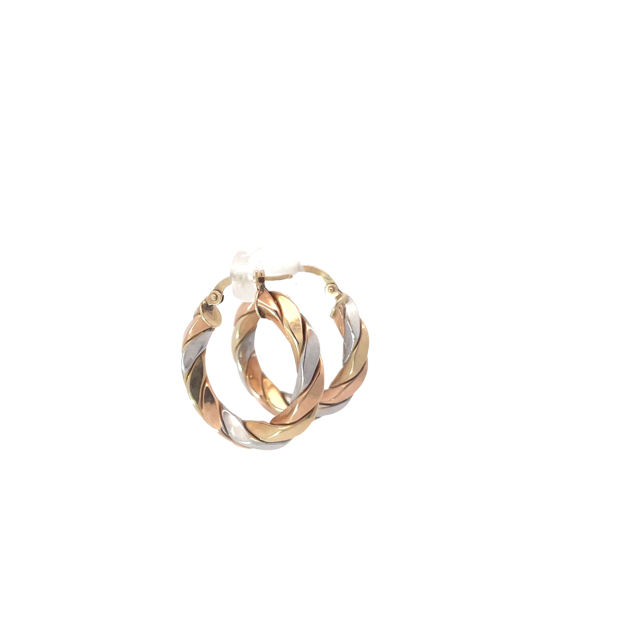 14K TRI-COLOR 3 GRAM BRAIDED HOOP EARRING 1 INCH 2.9 gram