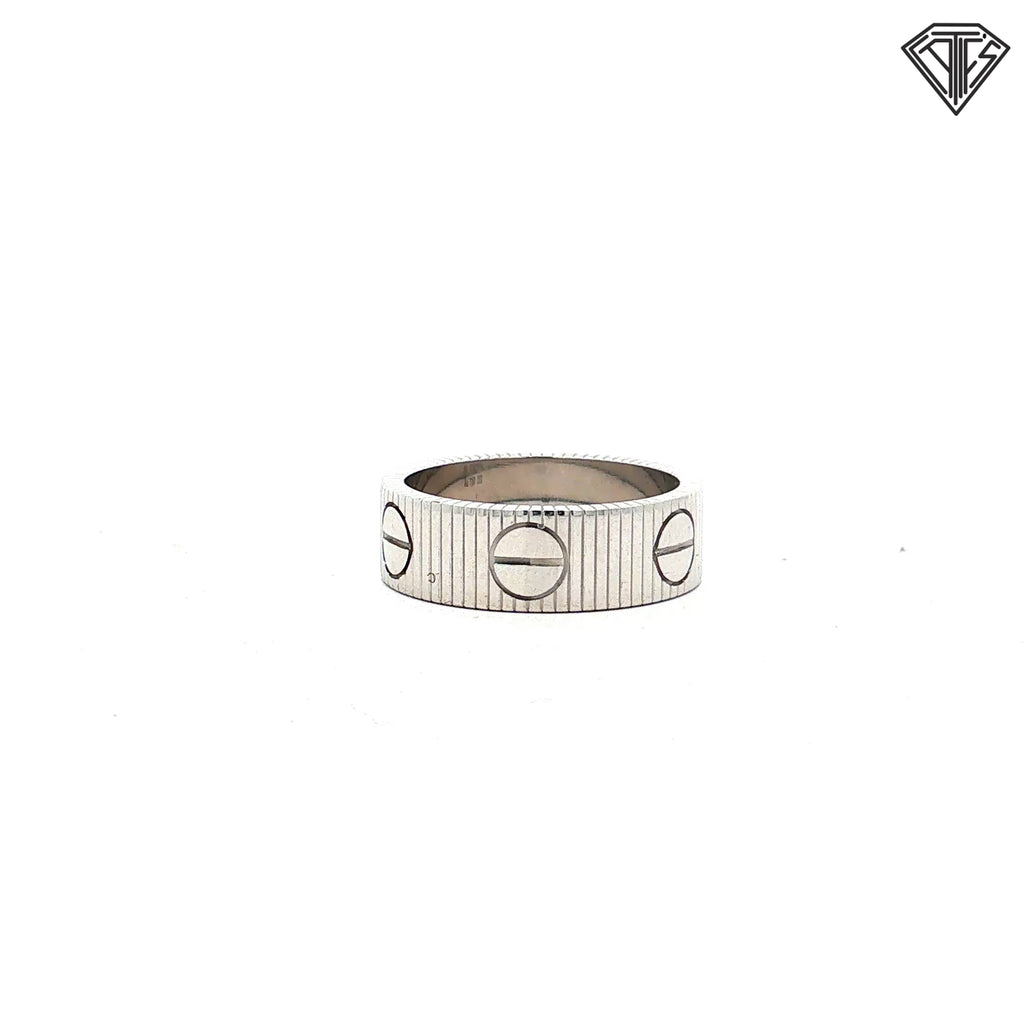 Pre-Loved Cartier 18k White Gold (Love) "Love Unlimited" Ring Size 55 Euro/ 7.5 US 6.5mm Ref: 339DPR with Cartier Certificate and Original Box